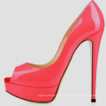 sky high heel open toe hot  pink patent PU leather women dress shoes big size  US 11 lady thin  high heel pump shoe